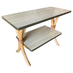 Restored Rattan "Hour Glass" Two-Tier Side Table