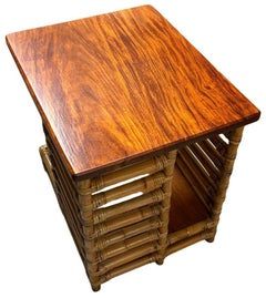 Restored Rattan "Jacob's Ladder" Storage Side Table with Mahogany Top