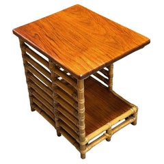 Restored Rattan "Jacob's Ladder" Storage Side Table with Mahogany Top