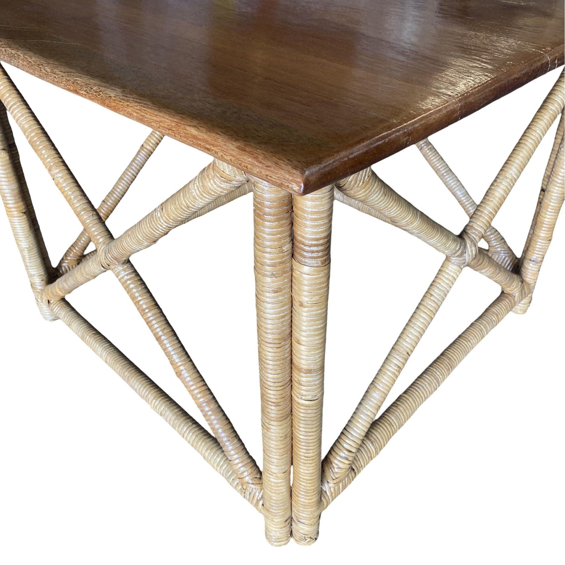 Late 20th Century Restored Rattan & Koa Wood Cocktail Table w/ 