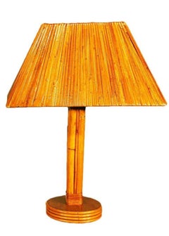 Restored Rattan Lamps with Rare Split Rattan Lamp Shade, Pair