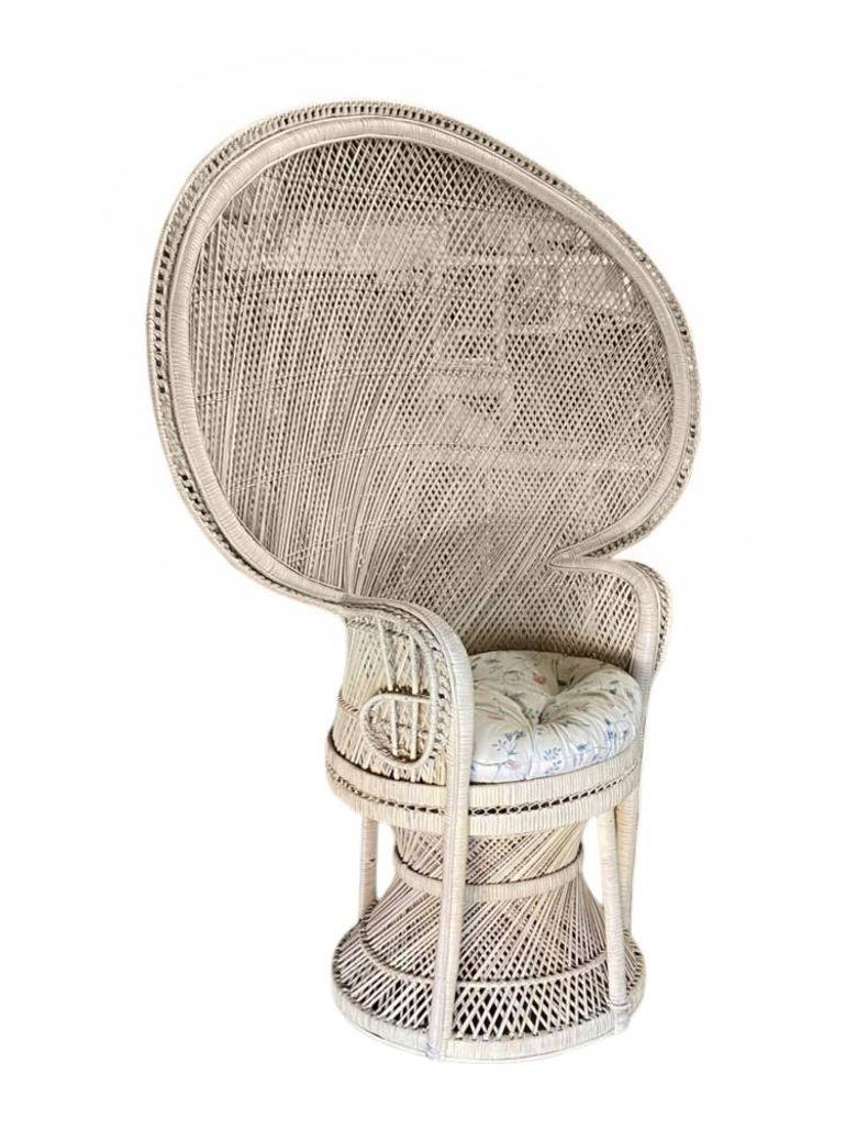 This beautifully restored rattan blends style and vintage charm with modern comfort. Woven white painted wicker 