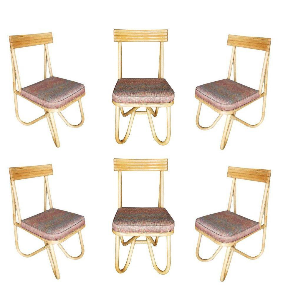 Restauriertes Rattan-Esstisch-Set mit „Loop“-Beinen und sechs Stühlen (Mitte des 20. Jahrhunderts) im Angebot