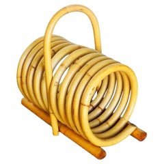 Restored Rattan Magazine Holder with Carrying Handle