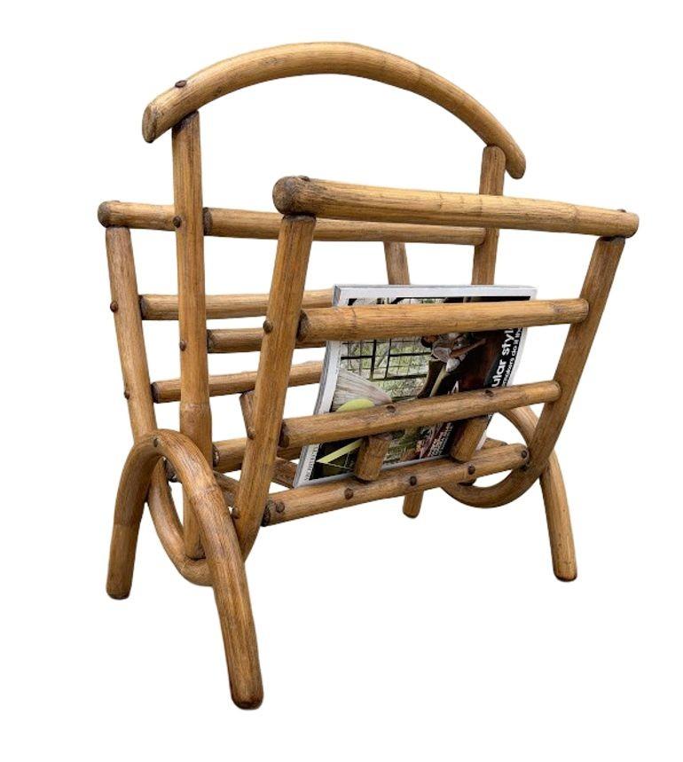Restored Rattan Magazine or Log Holder In Excellent Condition For Sale In Van Nuys, CA