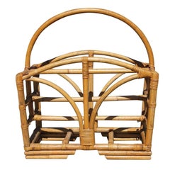 Restored Rattan Magazine Rack W/ Stacked Base