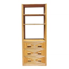 Restored Rattan & Mahogany Display Curio Cabinet Etagere