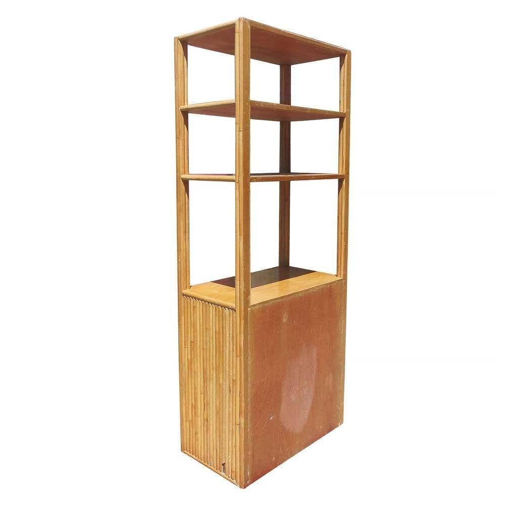 American Restored Rattan & Mahogany Display Curio Cabinet Etagere For Sale