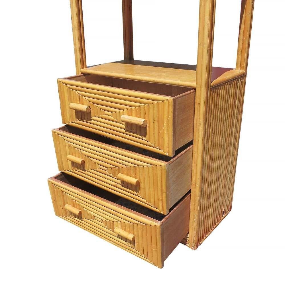 Mid-20th Century Restored Rattan & Mahogany Display Curio Cabinet Etagere For Sale