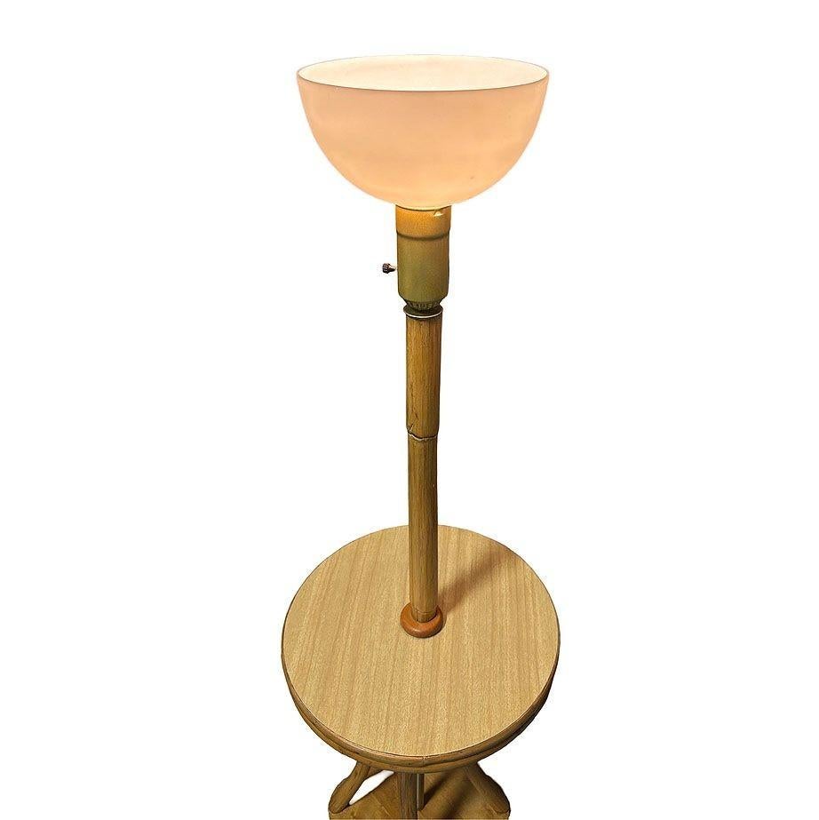 American Restored Rattan & Mahogany Hourglass Side Table Torchiere Floor Lamp For Sale