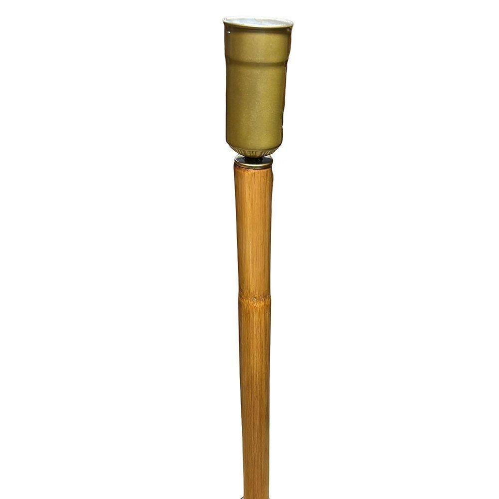 Mid-20th Century Restored Rattan & Mahogany Hourglass Side Table Torchiere Floor Lamp For Sale