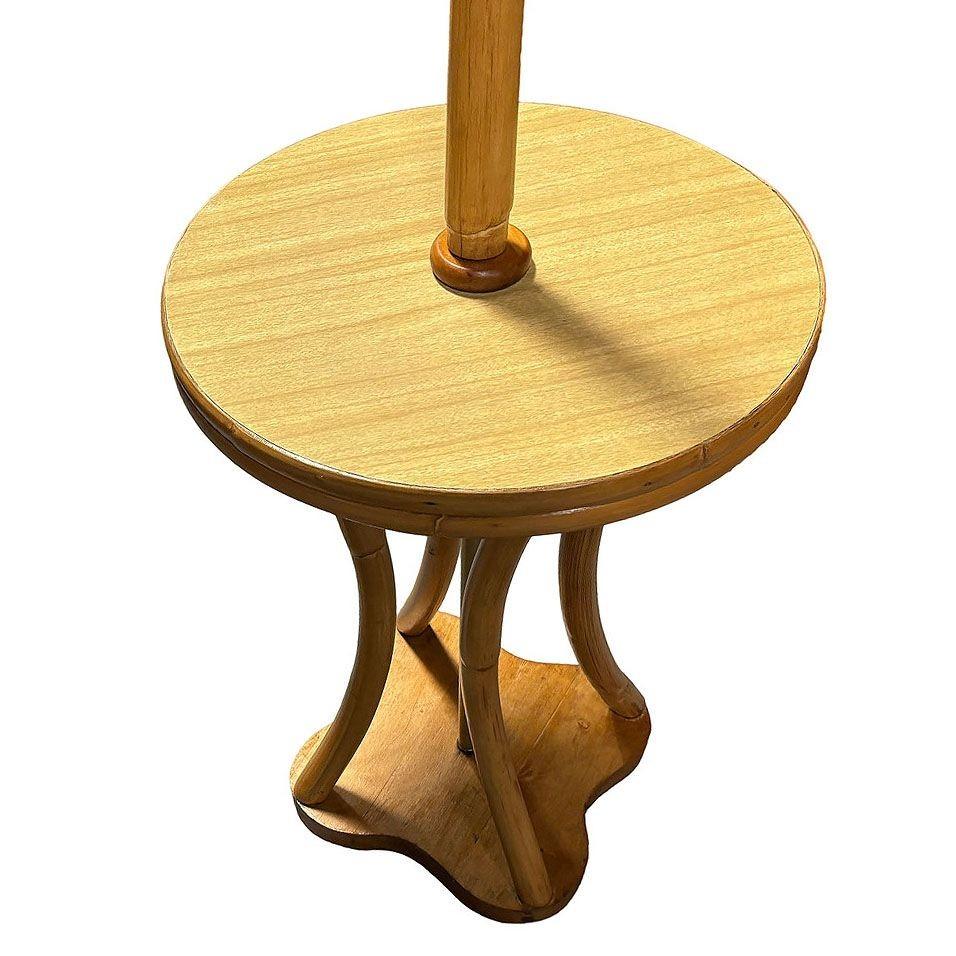 Restored Rattan & Mahogany Hourglass Side Table Torchiere Floor Lamp For Sale 2