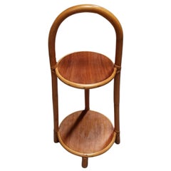 Restored Rattan & Mahogany Mini Side Drink/Smoke Stand w/ Handle