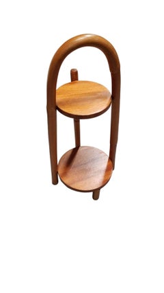 Restored Rattan & Mahogany Mini Side Drink Table w/ Handle
