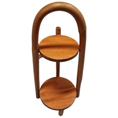 Restored Rattan & Mahogany Mini Side Drink Table w/ Handle