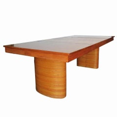 Restored Rattan & Mahogany Table/Chairs Dining Set with Sideboard