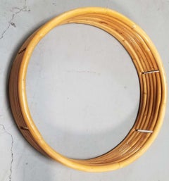 Restored Rattan Mid-Century Circular Rattan Wall Shelf W/ Glass Shelves