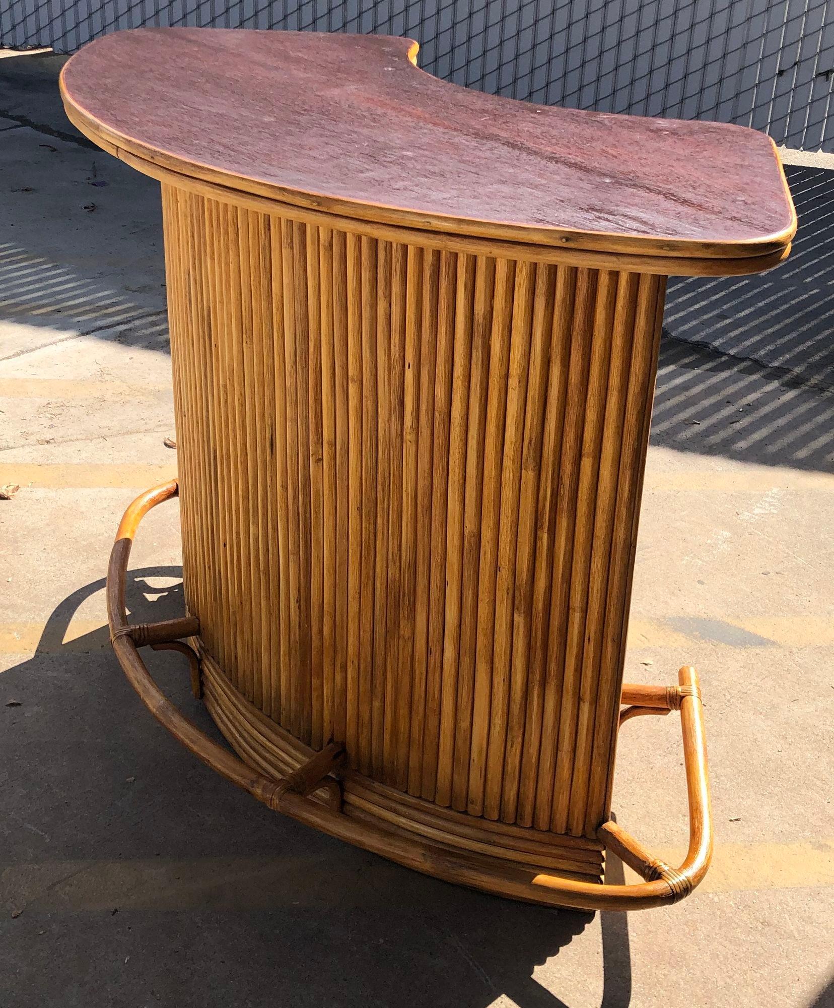 Restored Rattan Mid Century Dry Bar with Mahogany Top and Footrest 3