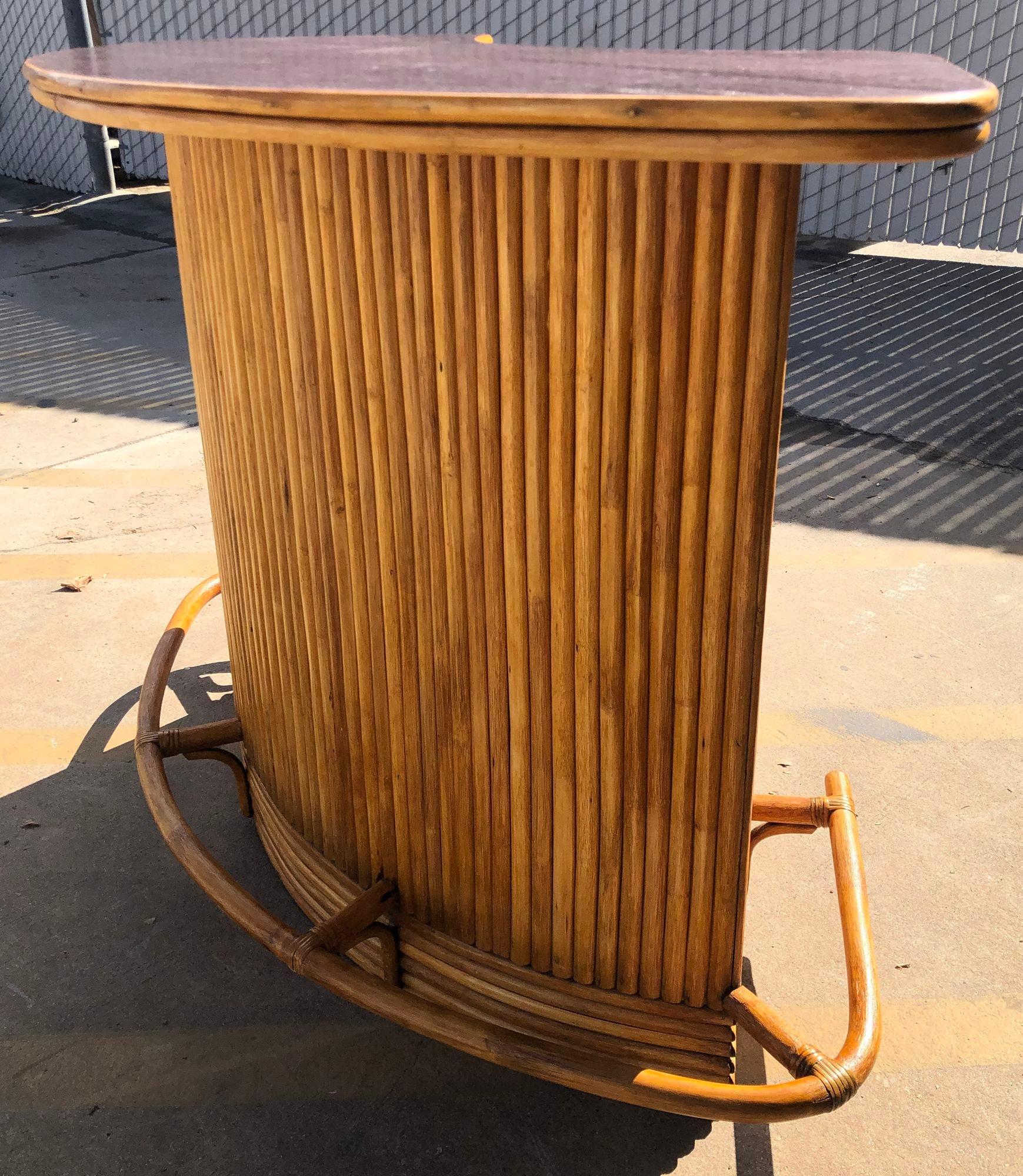 Restored Rattan Mid Century Dry Bar with Mahogany Top and Footrest 4