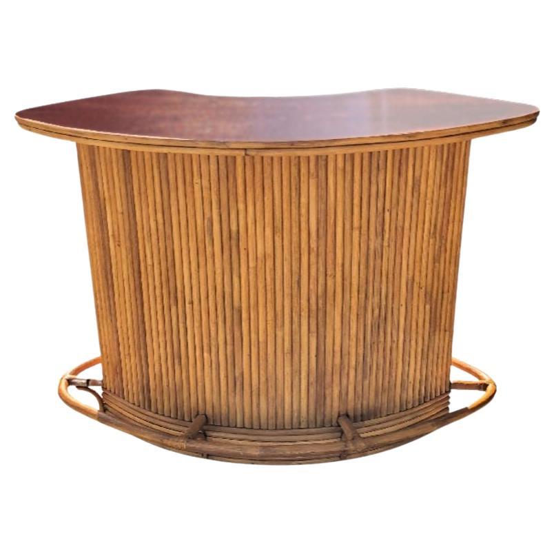 Restored Rattan Mid Century Dry Bar with Mahogany Top and Footrest