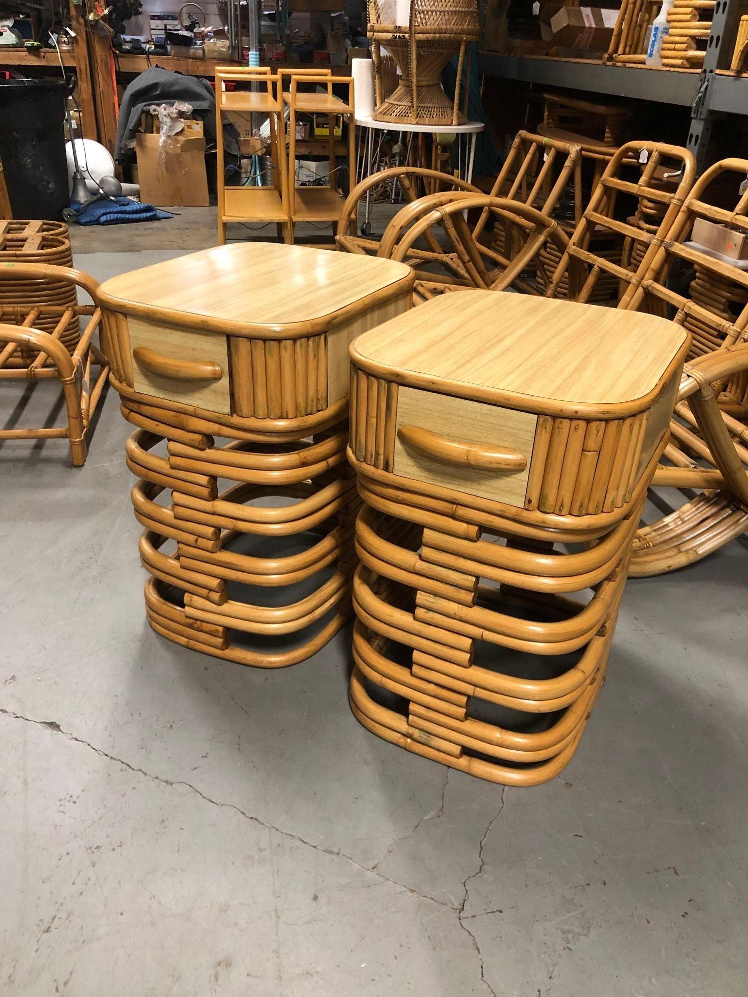 Restored Rattan Nighstand Side Table with Formica Top - Pair For Sale 6