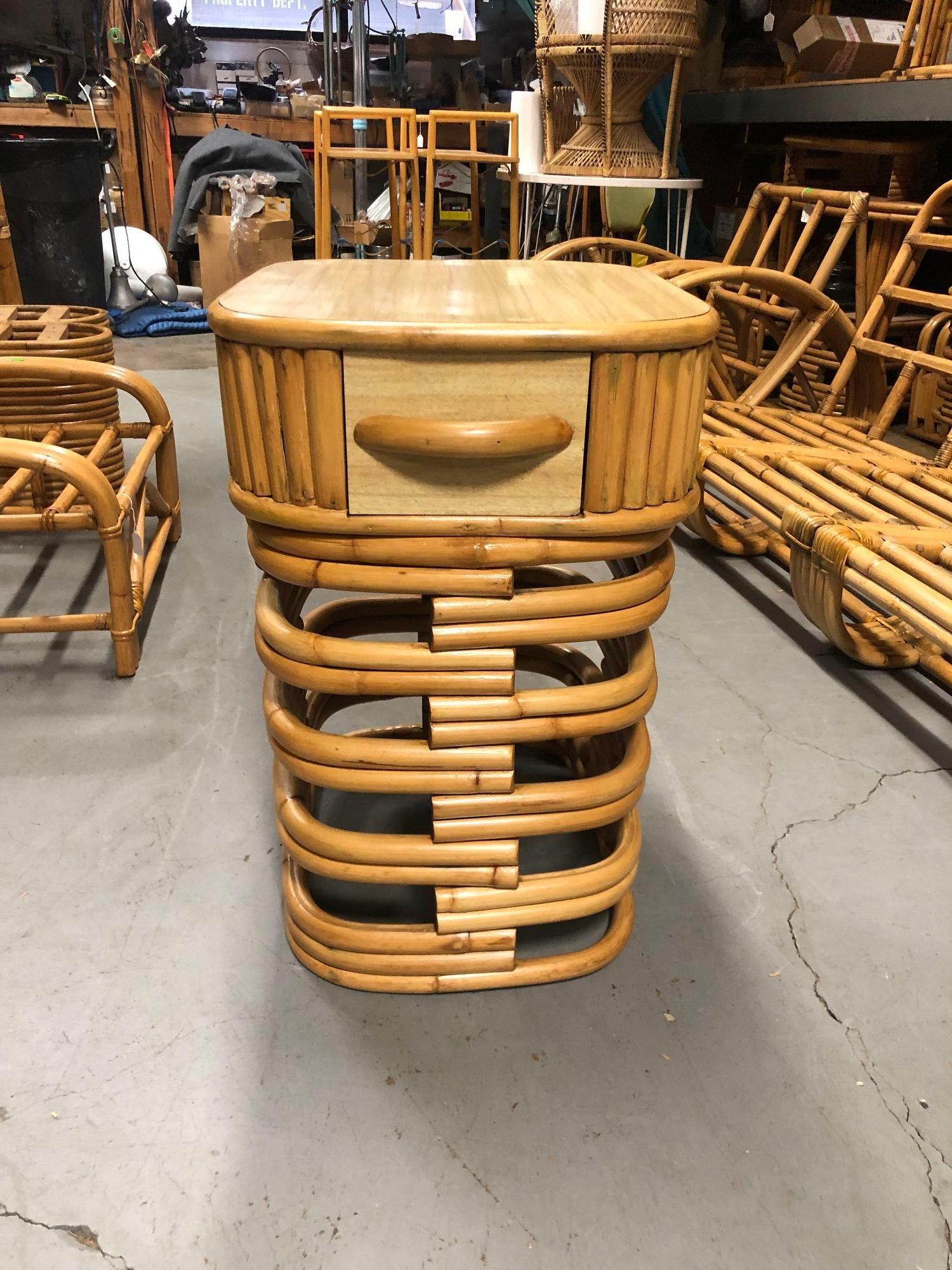 Restored Rattan Nighstand Side Table with Formica Top - Pair For Sale 1
