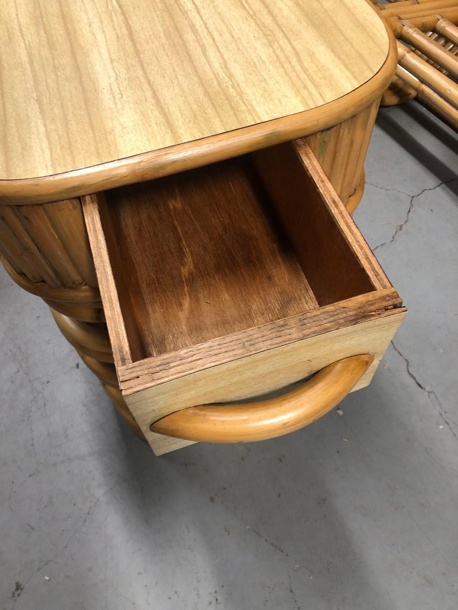 Restored Rattan Nighstand Side Table with Formica Top - Pair For Sale 3