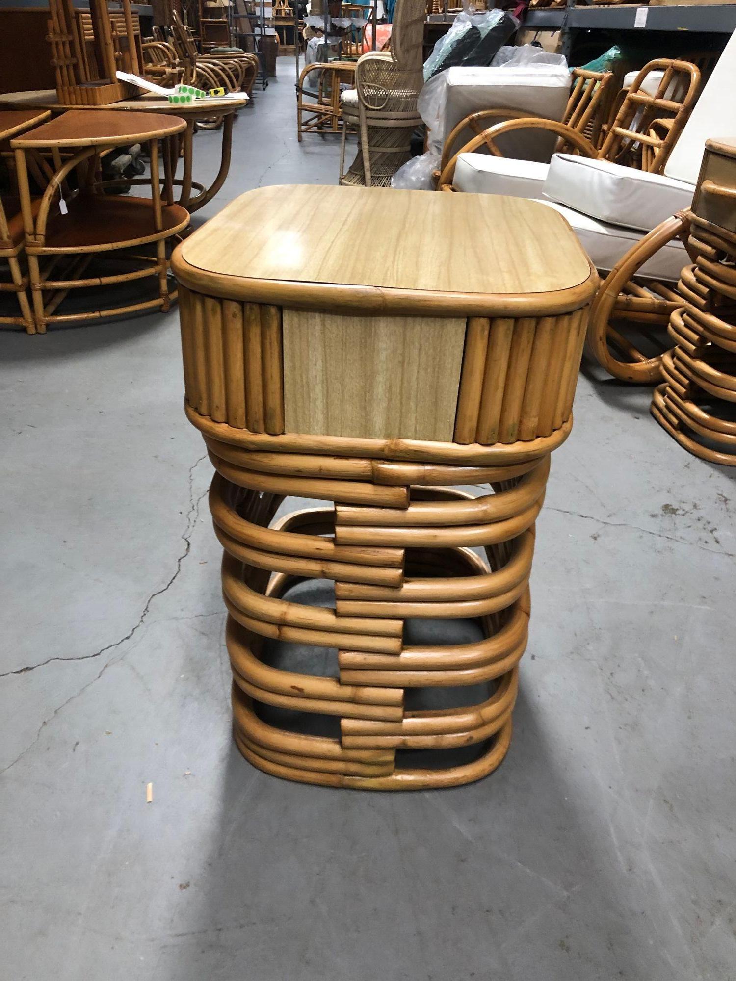 Restored Rattan Nighstand Side Table with Formica Top - Pair For Sale 5