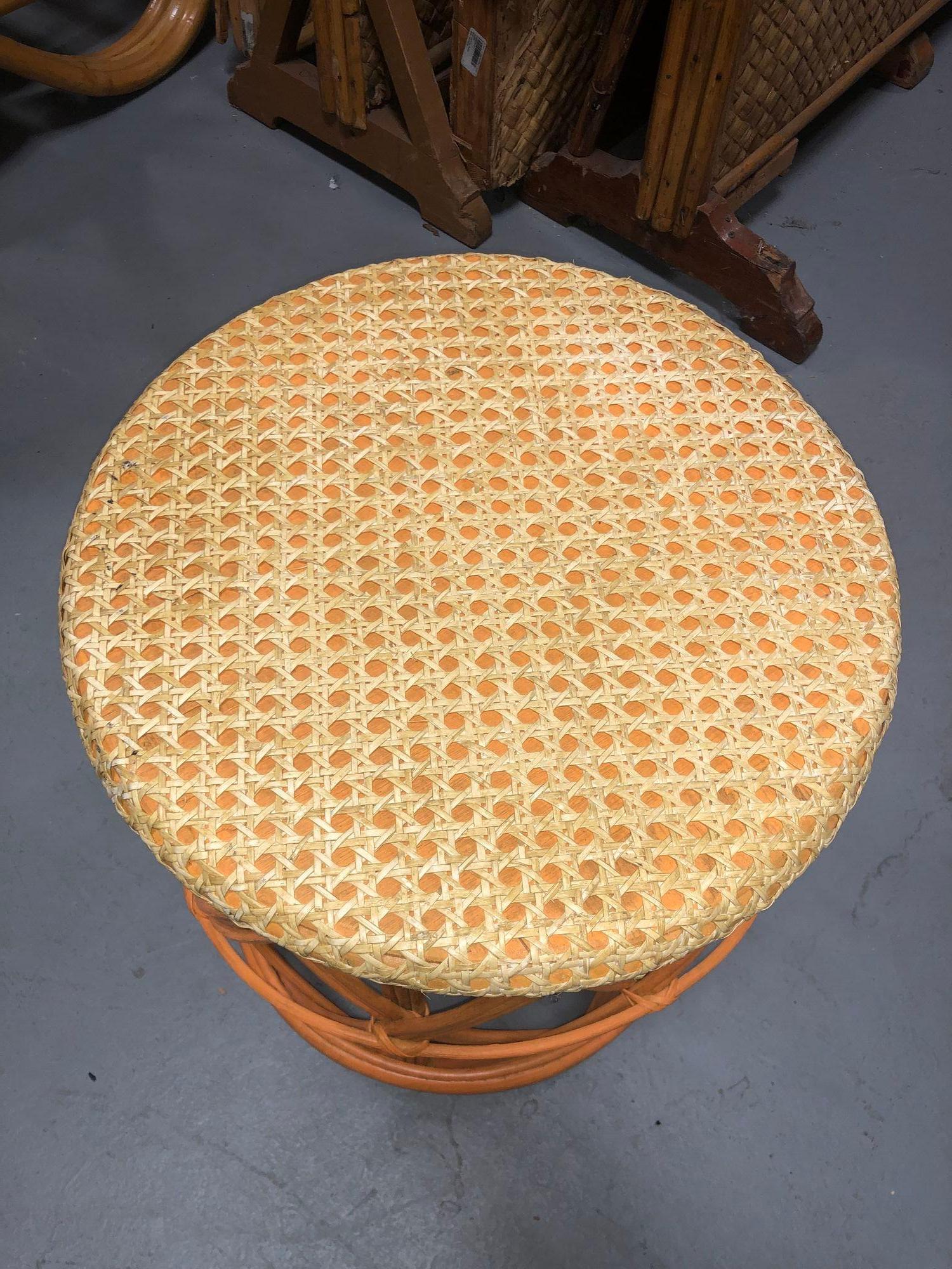 Restored Rattan Orange and Natural Cane Side Table In Excellent Condition For Sale In Van Nuys, CA