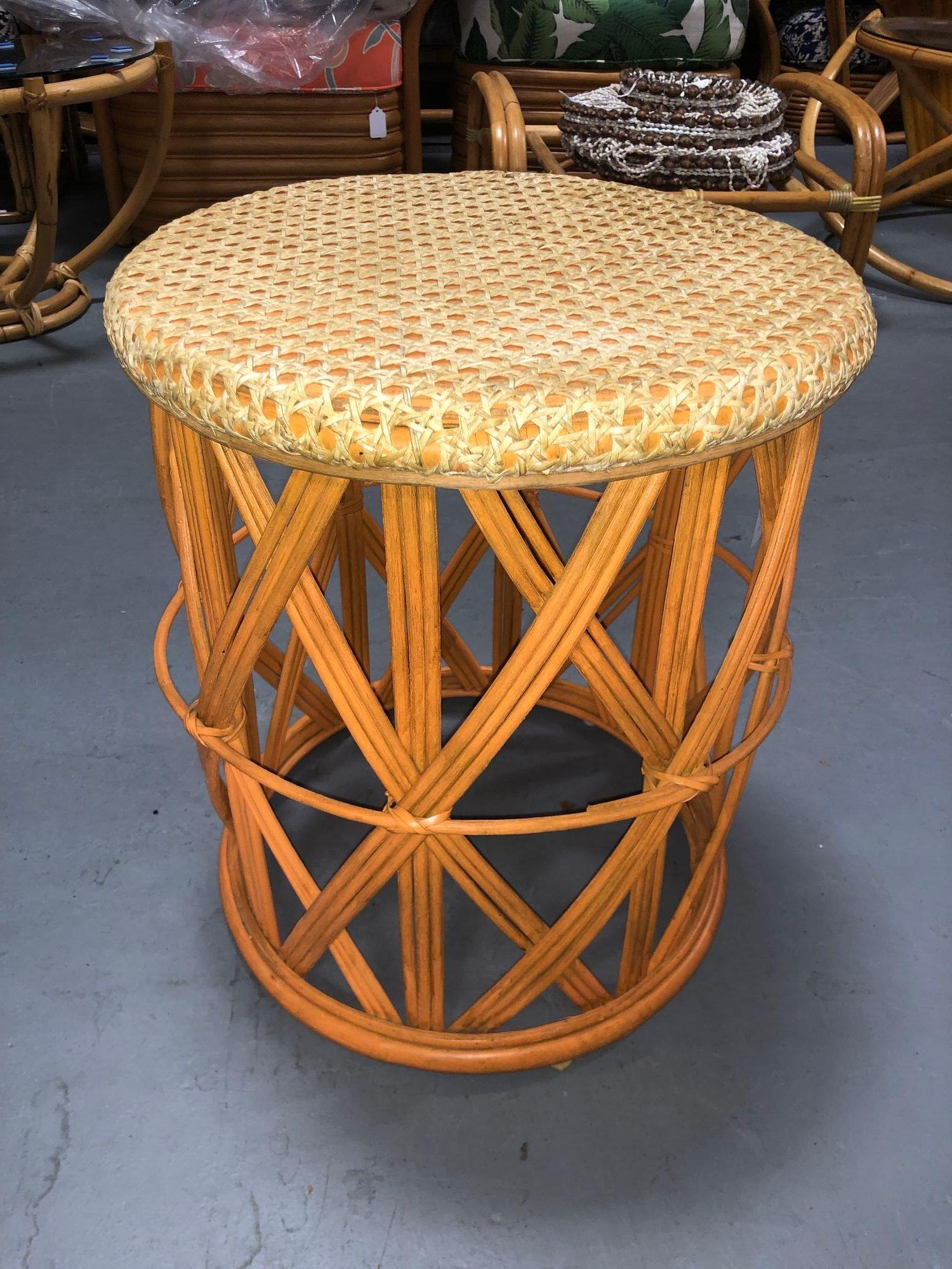 Restored Rattan Orange and Natural Cane Side Table For Sale 1