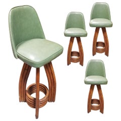 Restored Rattan Original 1936 Paul Frankl Bar Stools Set of 4