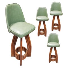 Restored Rattan Original 1936 Paul Frankl Bar Stools Set of 4