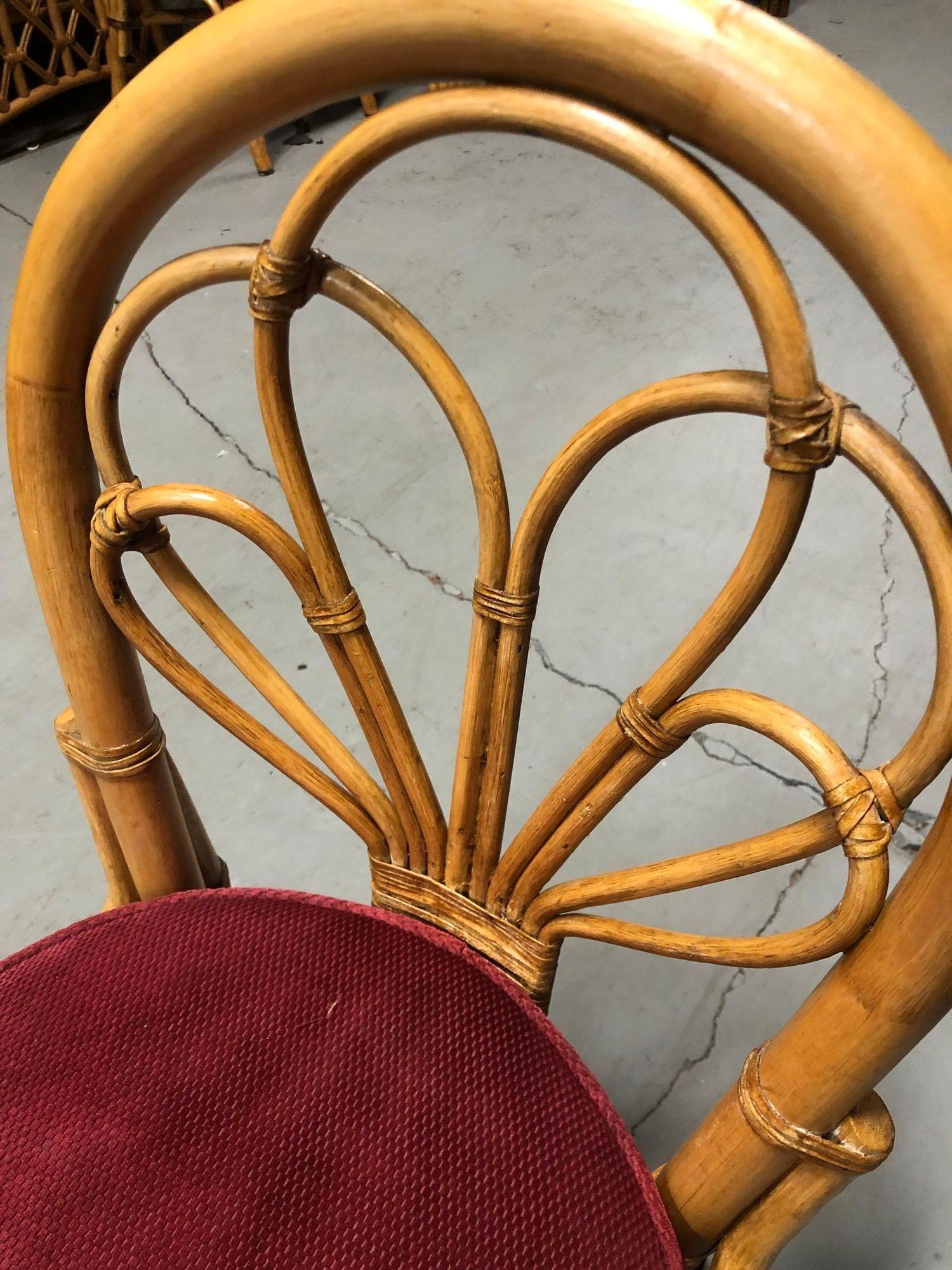 Mid-20th Century Restored Rattan Petal Fan Back Dining Chairs Set of 10 For Sale