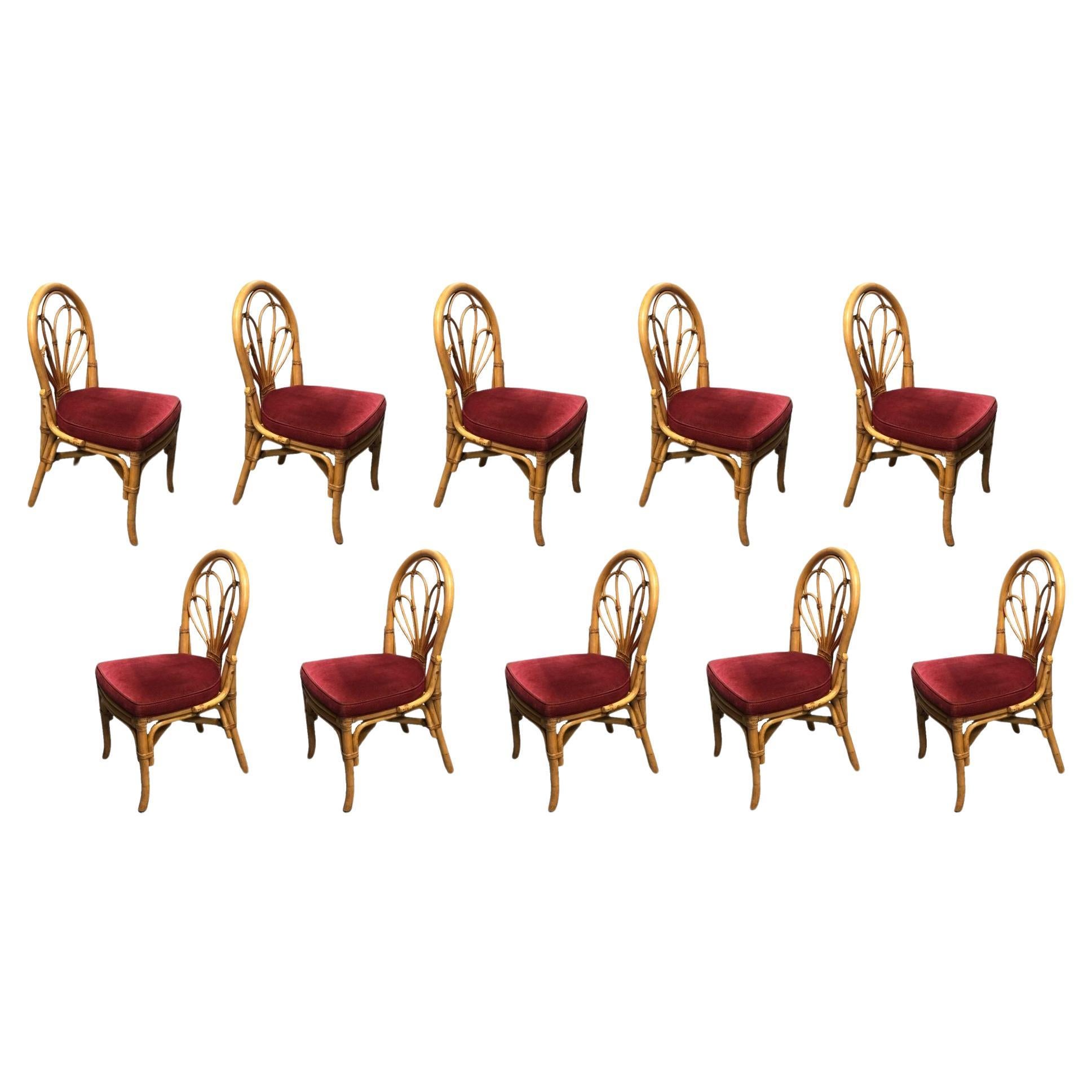Restored Rattan Petal Fan Back Dining Chairs Set of 10
