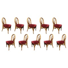 Restored Rattan Petal Fan Back Dining Chairs Set of 10