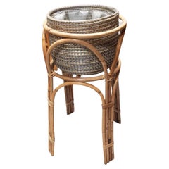 Restored Rattan Plant Stand with Basket Planter Pot