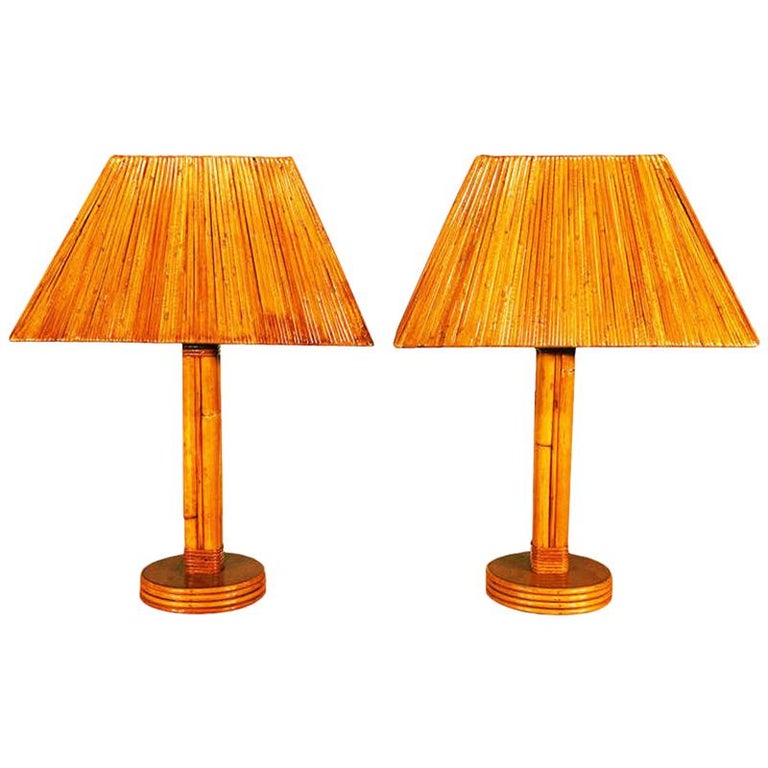 Red Rattan Pole Lamps With Rare, Wicker Lamp Shades For Table Lamps