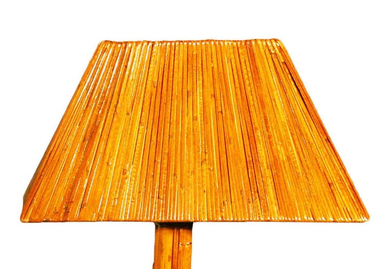 Restored Rattan Pole Lamps with Rare Split Rattan Lamp Shade, Pair For