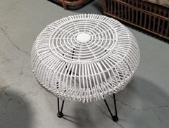 Restored Mid-century Reed Stick Rattan Ottoman Stool w/ Hairpin Legs
