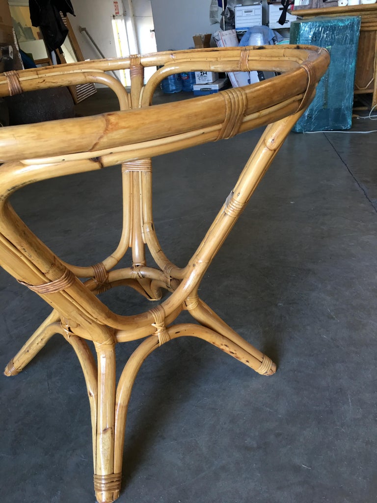 Restored Rattan Round Glass Top Dining Table For Sale at 1stdibs