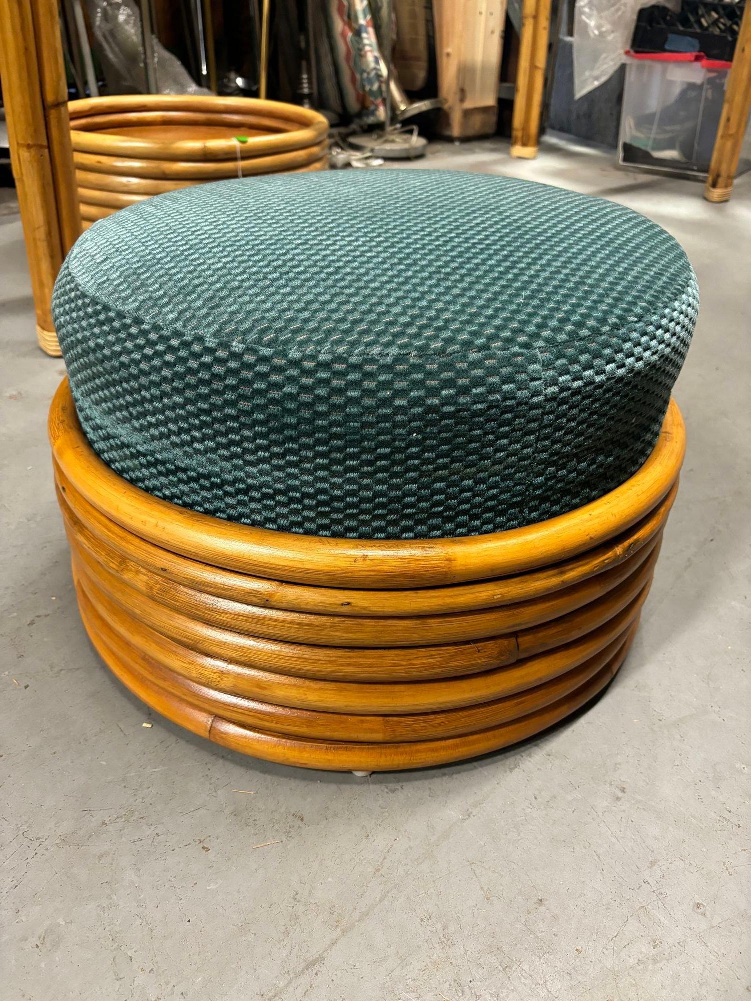 The Restored Rattan Round Ottoman 7-Strand is a stylish and sustainable furniture piece. Crafted from high-quality rattan, its seven-strand design showcases meticulous restoration, blending vintage charm with modern elegance. This round ottoman adds