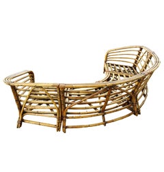 Restored Rattan Round Sectional Sofa w/ 3-Strand Waterfall Arms