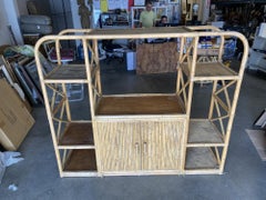 Restored Rattan Seven-Tier Display Shelf Wall Etagere Unit with Cabinet