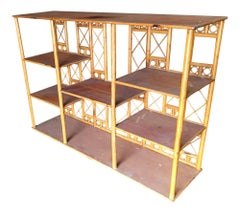 Restored Rattan Seven-Tier Tic-Tac-Toe Display Shelf Wall Etagere Unit