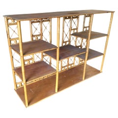 Vintage Restored Rattan Seven-Tier Tic-Tac-Toe Display Shelf Wall Etagere Unit