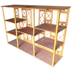 Vintage Restored Rattan Seven-Tier Tic-Tac-Toe Display Shelf Wall Etagere Unit