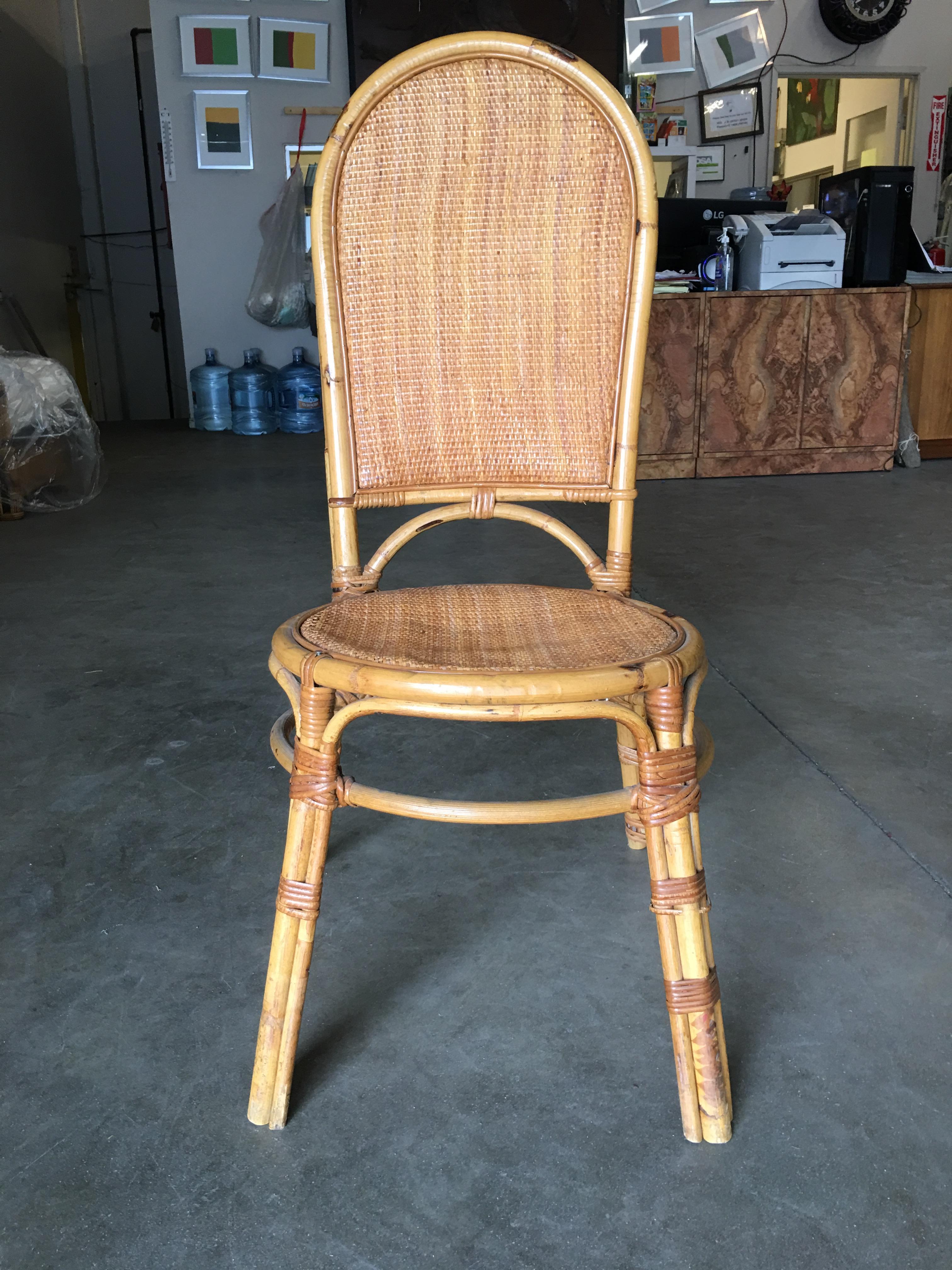 Mid-Century Modern Restored Rattan Side Chair with Large Wicker Fan Back and Seat For Sale