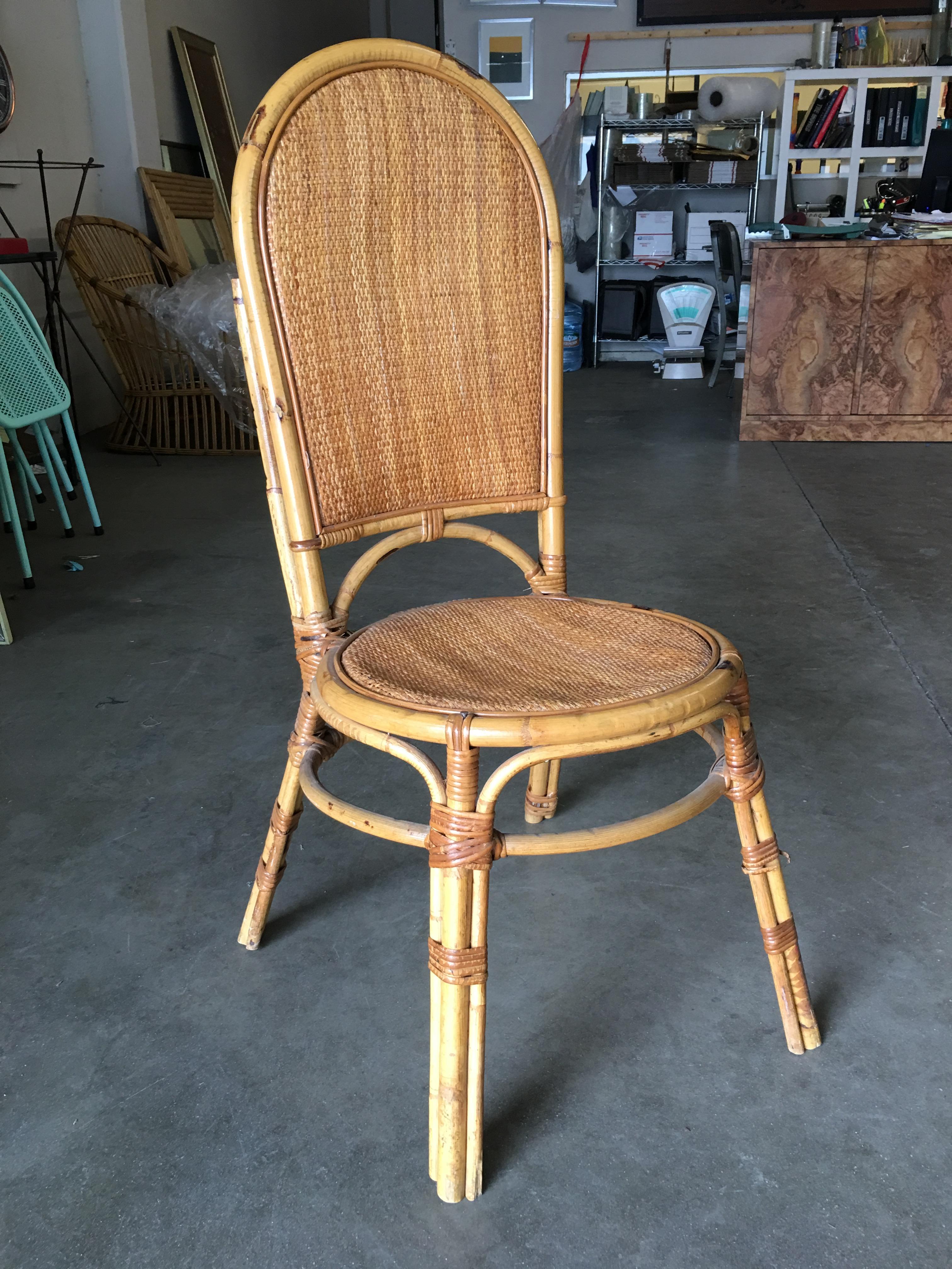 American Restored Rattan Side Chair with Large Wicker Fan Back and Seat For Sale