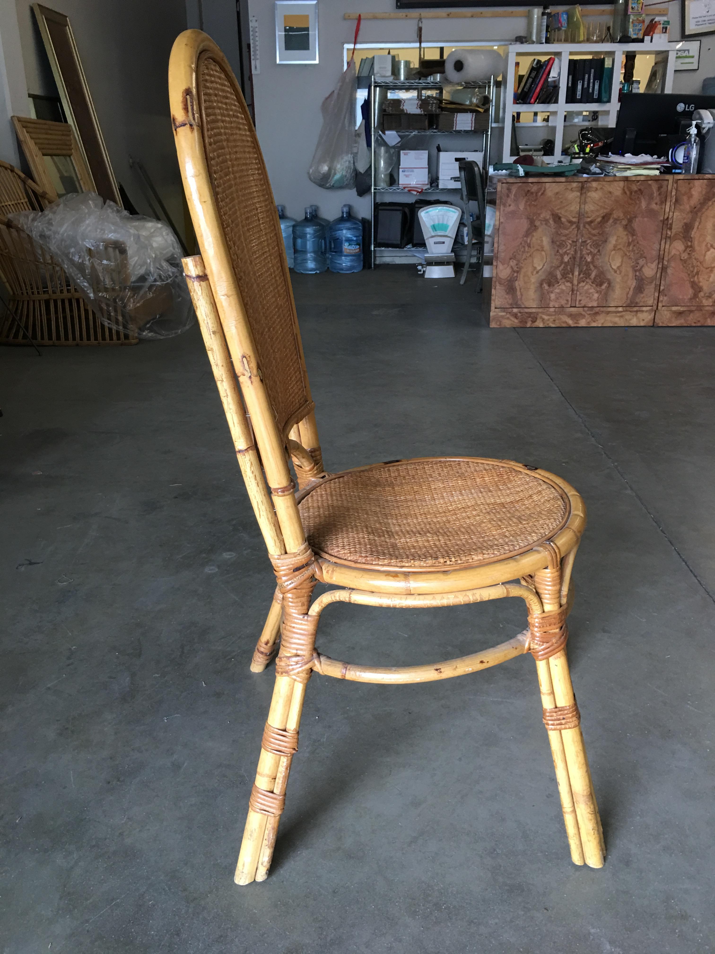 Restored Rattan Side Chair with Large Wicker Fan Back and Seat In Excellent Condition For Sale In Van Nuys, CA