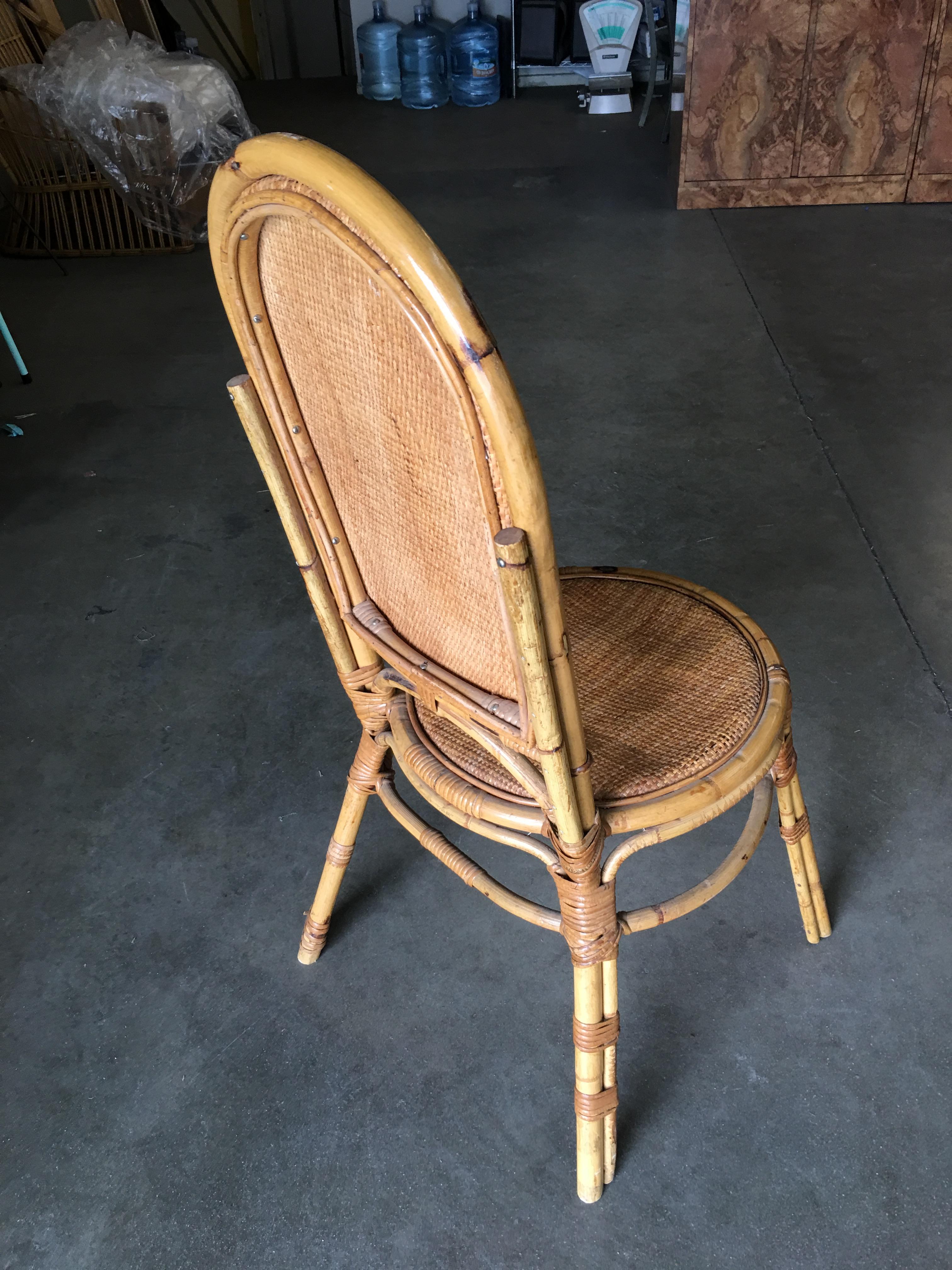 Mid-20th Century Restored Rattan Side Chair with Large Wicker Fan Back and Seat For Sale